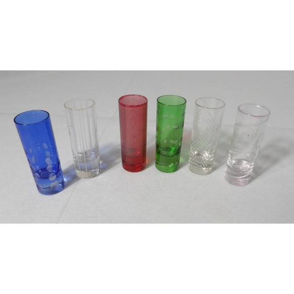 Mikasa Cheers Shot Glasses Mixed Lot Colored & Clear Etched Set of 5 READ - Picture 3 of 10